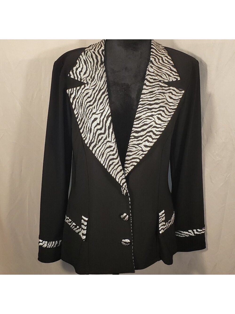 Artex Black & Silver Zebra Print Jacket, Size M